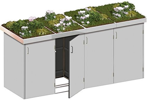 Binto Mülltonnenbox HPL lichtgrau System 4P, für Vier Mülltonnen inkl. Pflanzschalen