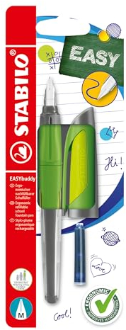 STABILO - Schulfüller mit Standard-Feder M - EASYbuddy in limette/grün - Schreibfarbe blau (löschbar) - Einzelstift - inklusive Patrone