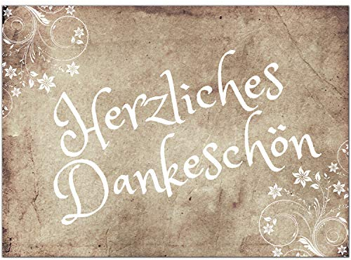 10 x Dankeskarten mit Umschlag - Vintage alt braun - Danksagungskarten, Danke sagen, nach Hochzeit, Geburt, Baby, Taufe, Geburtstag, Kommunion, Konfirmation, Jugendweihe