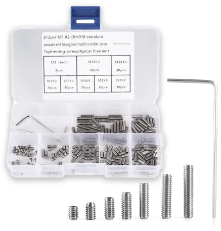 212-teilige Innensechskantschraube, 304 Edelstahl M3 x 3 mm M3 x 4 mm M3 x 5 mm M3 x 6 mm M3 x 8 mm M3 x 10 mm M3 x 12 mm Innensechskant-Madenschraube