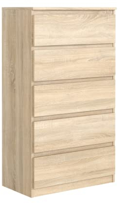 3E 3xE living.com Cassettiera con 5 cassetti 102 cm, colore Rovere sonoma,