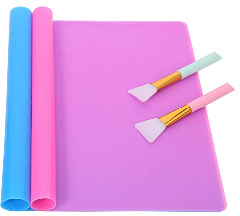 GOTH Perhk 2 Pack Silicone Mat for Epoxy Resin Moulds, Large Craft Mats With 2 PCS Silicone Brushes, Multipurpose Placemat for Jewelry Casting DIY