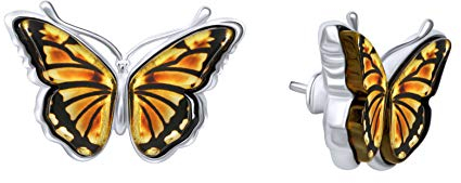 ANDANTE Premium Collection - Echter OSTSEE Bernstein Ohrstecker Ohrringe in 925 Sterling Silber ** Schmetterling ** Zertifiziert - Gold des Meeres - Farbe COGNAC