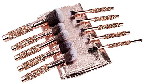 Pinceles de Maquillaje Profesional Set de Brochas de Maquillaje Práctico Brochas Cosméticas con Incrustaciones de Diamantes para Sombra de Ojos, Corrector, Delineador de Ojos 10 Piezas