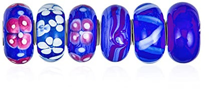 Mezcla De Conjunto De .925 De Plata De Ley De Núcleo Translúcido Tonos De Azul De Cristal De Murano Lámpara De Trabajo 3Dflower Charm Bead Espaciador Encaja Pulsera Europea Para La Mujer Adolescente