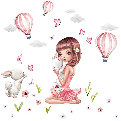 Little Deco Wandtattoo Wandsticker Kinderzimmer Mädchen Tiere Hase Wandaufkleber Ballon Spielzimmer Babyzimmer Wanddeko Wandbild Schmetterling Kinder DL689-1