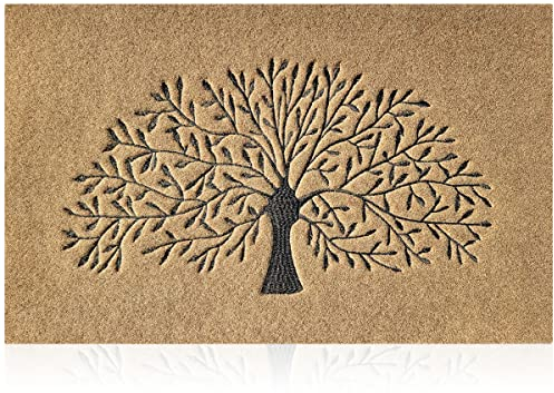 AOAOPQ Arbre de Vie Tapis de Bienvenue pour intérieur et extérieur imperméable, antidérapant Facile à Nettoyer pour entrée, Couloir, Cuisine ou Porte d'entrée Motif Sapin Marron 45 x 70 cm