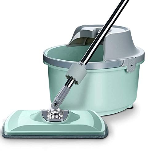 JINHH Floor Mop Mop Bucket with Wringer Flat Mop PVA Sponge Mop with Super Absorbent Sponge Head Floor Cleaning System Hands Free Self-Cleaning with 2 Mop Pads
