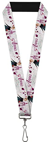 Disney Schlüsselband, Eiskönigin Anna Castle Pose mit Blumen und Schrift, Grau Rosa, elastisch, FROZEN 2, 22 x 1