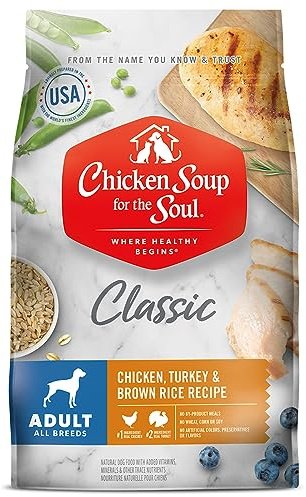 Chicken Soup for The Soul All Natural Premium Adult Dry Dog Food, Real Meat First Ingredient, No by-Products, Supports Gut & Immune Health, Chicken, Turkey & Brown Rice, 40lb