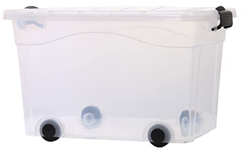 GERSO Stabile Aufbewahrungsbox 40L - Transparent, stapelbar, rollbar mit Deckel