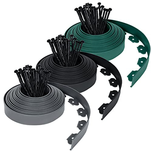 NAIZY Bordure de Jardin Flexible Bordures de lit de 10 m Bordure Pelouse en Plastique PP avec 30 Clous de Fixation Bordures de Lit Hauteur 5cm pour Jardin, Gris Clair