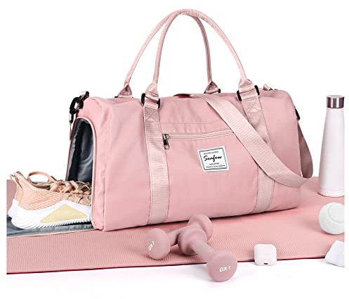 HYC00 Sport Duffel Bag Damen,Handgepäck 45x36x20 für Ryanair Cabin Bags Sporttasche mit Nassfach & Schuhfach Reisetasche Handgepäck Tasche für Easyjet Flugzeug Weekender Bag Schwimmtasche,Rosa