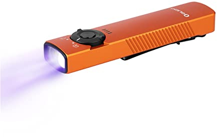 OLIGHT Arkfeld UV EDC Wiederaufladbare Taschenlampe mit dualer Lichtquelle, Weißlicht und UV-Licht,1000 Lumen 85 Meter,Geeignet für die tägliche Beleuchtung und Fleckendetektion(Orange Kaltweiß)