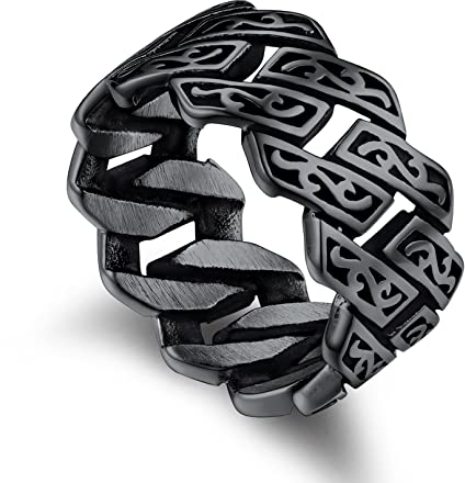 Bandmax Herren Viking Kante Ringe Edelstahl Ringe Größe 62 Keltisches Knoten Bandring Kettenring Schwarz Fingerring Partnerring Biker Punk Ringe Wikinger Schmuck Accessoires