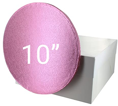 Culpitt 10 Pink Cake Board & White Box Combo, Round Drum With Matching Container, 0.5'' (13mm) Thick, Valentine's Cake Square Transport, 10 Inch, Single Pack