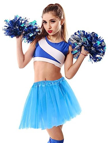 Tüllrock Damen Tutu Klassisch Elastisch 3 Lagig Tüll Tüllrock Hellblau 80er Rock Tütü Dirndl Damen Kurz Dance Dress Up Party Zubehör Ballett Tanzkleidung Ballettkleidung 80er Jahre Outfit Damen