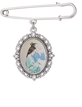 Brosche Lilie Blume Schönheit Chinesische Malerei Brosche Pin Kleid Hemd Schal Clips, M