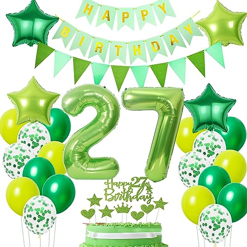 Luftballons 27. Geburtstag Grün Dekoration, ballon 27 Geburtstag Mann deko Grün Tortendeko 27 Jahre Mann Geburtstagsdeko 27 Geburtstag Mann Frauen deko Grün Deko 27. Geburtstag Männer Grün Ballons