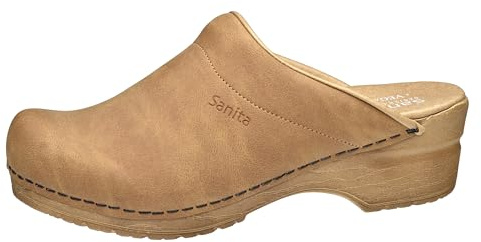 Sanita | Segan offener Clog | Original handgemacht für Damen | Microfaser Schuhschaft Vegane Wahl | Anatomisch geformtes Fußbett mit weichem Schaum | Hellbraun | 38 EU