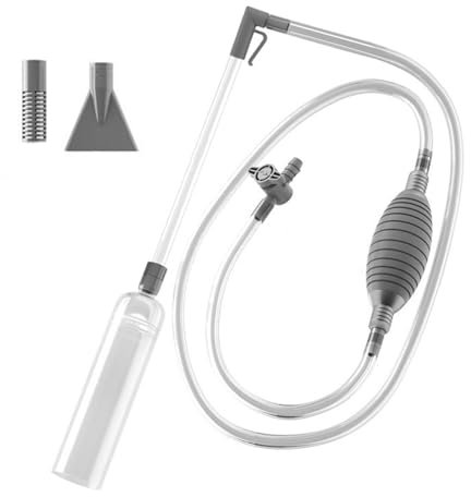 kiskick Aspiradora de piscina con 2 adaptadores de boquilla, manguera de sifón transparente, válvula ajustable, tanque de peces desmontable, cambio de agua, bañera de spa, inalámbrica, gris larga