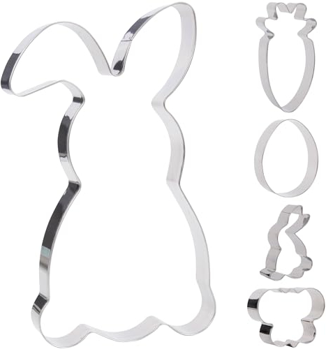 AWCIGG® 5 Pezzi Formine Biscotti Pasqua, Tagliabiscotti Biscotti Pasquali Acciaio Inox, Stampi per Biscotti di Coniglietto Pasqua Grandi, 20,5 x 11,5 cm, Scatola Colorata, Regalo di Pasqua