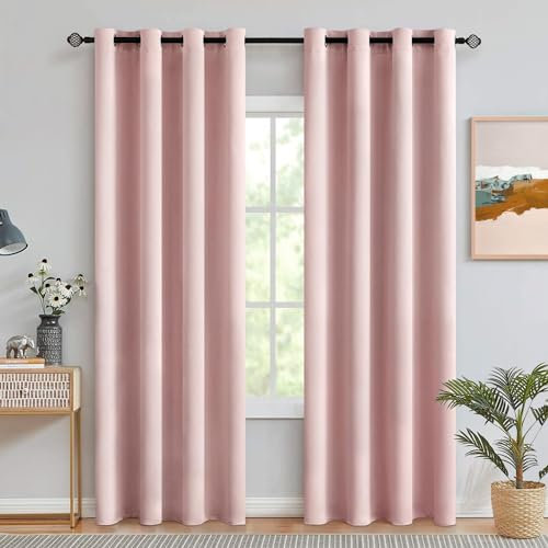 MIULEE Light Pink Blackout Curtains for Living Room 2 Panel Set, Premium Eyelet Curtains for Bedroom, Thermal Insulated Window Curtains Drapes, Black Out Curtains 90 Drop, Each Panel 46 x 90 Inches