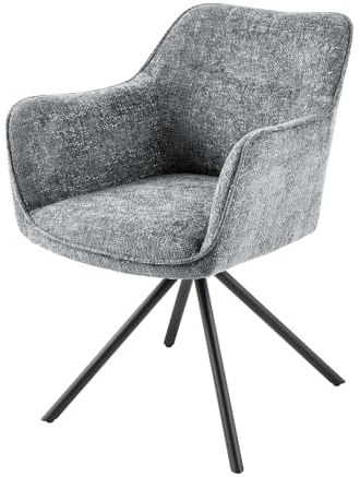Riess Ambiente Drehbarer Stuhl Verona grau Strukturstoff mit Armlehne Metallbeine schwarz Esszimmerstuhl Küchenstuhl