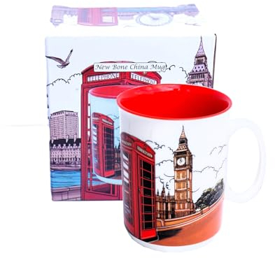 Generic London Telephone Booth and Big Ben Design Ceramic Tea Cup/Coffee Mug, Home Kitchen Office, Decorative Gift Box - UK England London Souvenir, SP143