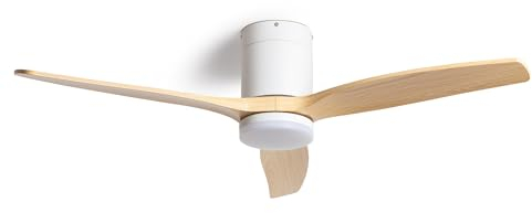 TECHBREY - Deckenventilator Leise Angistri | 132cm DC-Motor | Fernbedienung mit 6 Geschwindigkeiten | LED Licht CCT | Sommer-/Winterfunktion | 38W, Helles Holz, Kein Wifi, ABS Kunststoff