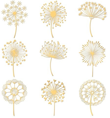 OLYCRAFT 9 Stück 4x4 cm Löwenzahnmuster Metallaufkleber Verschiedene Selbstklebende Goldaufkleber Pflanzenmotiv Metallgoldaufkleber Für Sammelalben DIY Harz Handwerk Telefon Wasserflasche Dekor