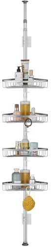 TRUSTLIFE Shower Caddy 4-Tier Telescopic Shower Caddy Corner Bathroom Shower Shelf, Shower Shelves No Drilling, Bathroom Accessories for Storage & Organisation, Height Adjustable from 73-302 cm,Grey