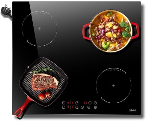 Hobsir hob Plug in Induction Hob 4 Zones Electric Hob 60cm Bulit-in Induction Cooker 2800W, Touch control, Timer, Child-safety Lock,13 Amp