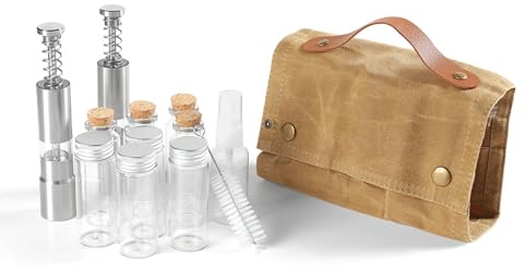 Nchdewui Outdoor Gewürztasche, Tragbare Gewürztasche Mit 8 Gewürzgläsern, Gewürzbehälter Mit Canvas Aufbewahrungstasche für Reisen Outdoor Camping Grillen Picknick (Khaki)
