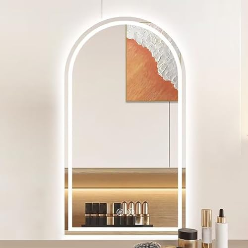 Gewölbter Beleuchteter Spiegel, Badspiegel Mit LED-Licht, 40x70cm, 50x80cm, 50x90cm, 60x90cm, Wandmontierter Schminkspiegel, Touch-Schalter, 3 Farben Dimmbar, Anti-Beschlag ( Color : 3 colors+anti-fog