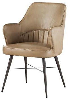 MASSIVMOEBEL24.DE Stuhl Echtleder 55x62x84 Iron Label, Farbe:beige, Anzahl:1 Stück, Material:Echtleder