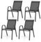 GiantexUK Garden Dining Chairs Set of 2/4, Metal Frame Outdoor Chairs with High Backrest & Armrests, Stacking Fabric Chair for Patio Backyard Poolside Lawn (4, Black)
