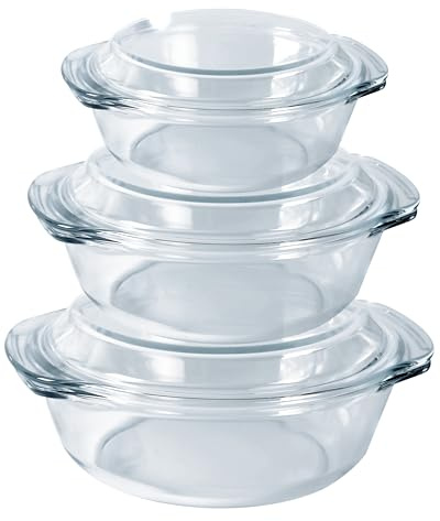 HGMD Ofenschalen Set - 3 teilig - 700 ML - 1500 ML - 2000ML - Rund - Spülmaschinenfest