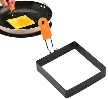 Fravsiu Molde de huevo cuadrado, anillo de huevo cuadrado,Molde de anillo de huevo antiadherente | Juego de anillos de huevo cuadrados con mango de silicona, anillos para cocinar huevos de acero