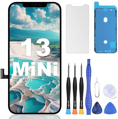 ZOETEC Screen Replacement For iPhone 13 Mini 5.4 LCD Full HD Retina Display COF Touch Screen Digitizer Frame Assembly with Repair Tool Kits, Waterproof Adhesive, Tempered Glass