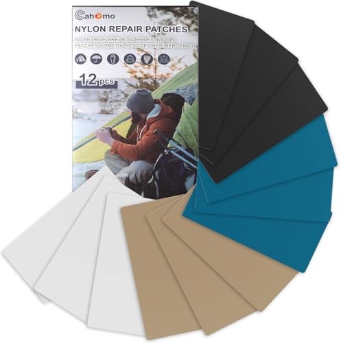 Cahomo Nylon Reparatur Patches, 12 Stück 20x10 cm Selbstklebender Wasserdichte Reparatur Patch, Daunenjacke Flicken Reparaturset,Nylon Flicken Selbstklebend, für Jacken, Zelte, Daunenjacke-Farbsatz B