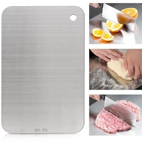 Stainless Steel Chopping Board, 11.42x7.87 Inch (29x20cm), Double-Sided Non-Slip Cutting Board for Kitchen, Odor-Resistant, Food-Grade, Dishwasher Safe, for Meat, Vegetables, Fruits, Bread
