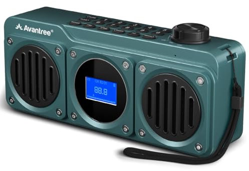 Avantree Boombyte - Radio FM Portátil Pequeña 4 en 1 y Altavoz Bluetooth con Altavoz Duales (14W), Volumen Potente, Sonido Estéreo, Lector Micro SD y Puerto USB, Reproductor de MP3 Recargable - Azul