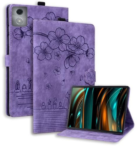 TEDTIKJT Custodia per Lenovo Tab M11 Plus/K11 Plus 11.45 2024 Tablet Custodia, PU Pelle Libro con Supporto Funzione Protettiva Magnetica Tablet Cover,Gatto Sakura Viola