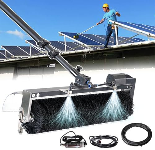 json2xml Elektrische Reinigungswalzenbürste, Teleskopstange zum Reinigen von PV-Platten, wassergespeistes Reinigungsstangenset mit rotierender Bürste (60 cm)/Reichweitenstange,7.5m/24.6ft