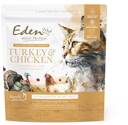 Eden Feline Feast Turkey & Chicken 1.5kg. Naturally Complete Premium Dry Cat Food for Kittens, Adult & Senior Cats. Helps Reduce Hairballs, Supports a Healthy Urinary Tract, Added Taurine
