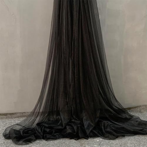 10m x 150cm Tüllstoff zum Nähen, Soft Tüll Stoffe Meterware, Netzstoff Dekostoff zum Dekorieren, Tülldekostoff Drapierstoff für Hochzeit Vorhänge Kleid Tüllrock Torbogen Zeremonie Deko,Schwarz