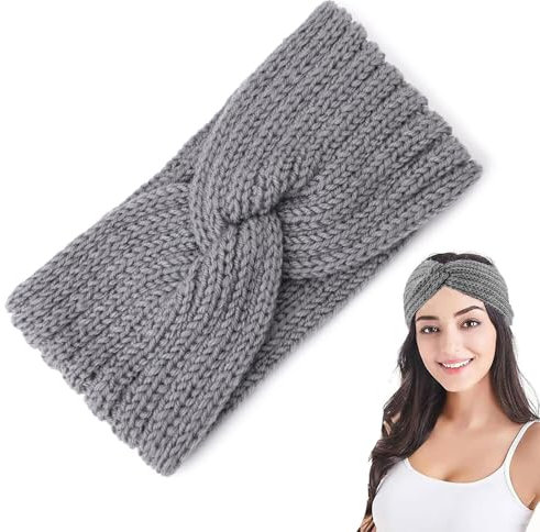 1pcs Stirnbänder für Damen,Damen Haarband,Stirnband Kinder Mädchen,Haarbänder,Herbst Winter Stirnband Damen,Turban,Haarwickel,Haarreifen,Häkelarbeit Elastische,für Yoga,Laufen,Sport(Grau)
