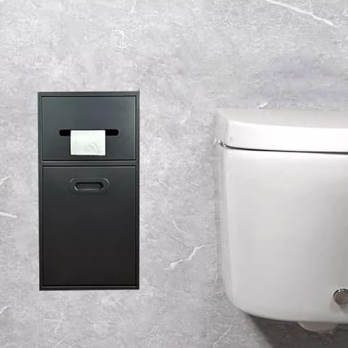 YUZDNM Edelstahl-Toilettenpapier-Aufbewahrungsregal, Edelstahl-Badezimmer-Nische, Toilettenpapier-Aufbewahrungsregal, eingelassene wasserdichte Dusch-Nische für Badezimmer-Aufbewahrung/Shampoo(Black)