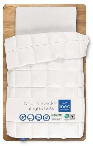 LINEA by böhmerwald - allnights - kuschelige Bettdecke leicht, 155x220, 100% Neue Federn & Daunen, Allergiker geeignet, waschbar bis 60°C, in Deutschland produziert